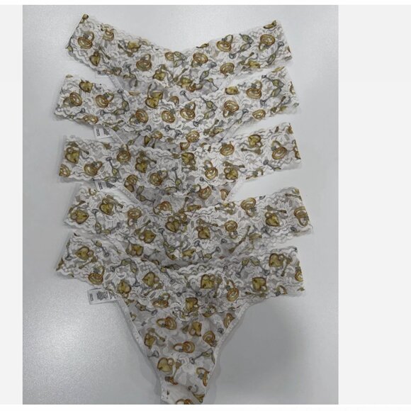 NEW $125 Hanky Panky 5-Pack Print Original Rise Lace Thong Plus Size - Picture 1 of 4